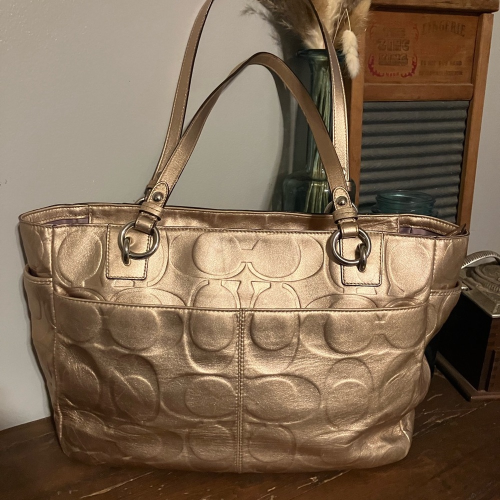 Coach Metallic Gold Signature Tote - Picture 4 of 12